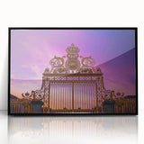 Large abstract wall art of Versailles in muted earth tones, acrylic print in black frame, ideal for modern living room decor.