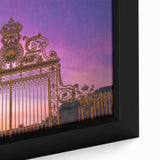 Extra large framed canvas featuring a textured depiction of the Versailles scenery in black with colorful accents.