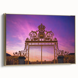 Framed canvas depicting the Versailles landscape in muted gold and black tones, ideal for bedroom wall art.