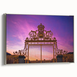 Framed canvas landscape art painting featuring the Versailles gardens in muted green and blue tones.