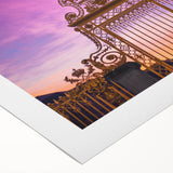 Art deco poster of Versailles scenery on rolled canvas, featuring muted pastel colors, ideal for dining room wall art.