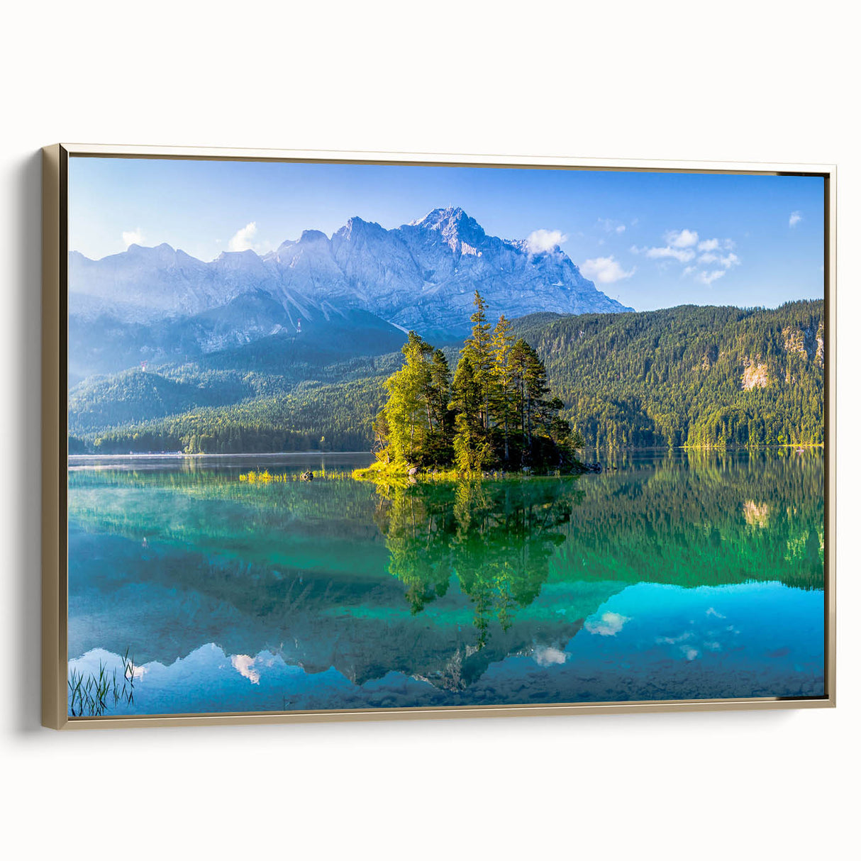 Framed canvas depicting a vintage-style Bavarian landscape in muted gold and black tones, suitable for bedroom wall decor.