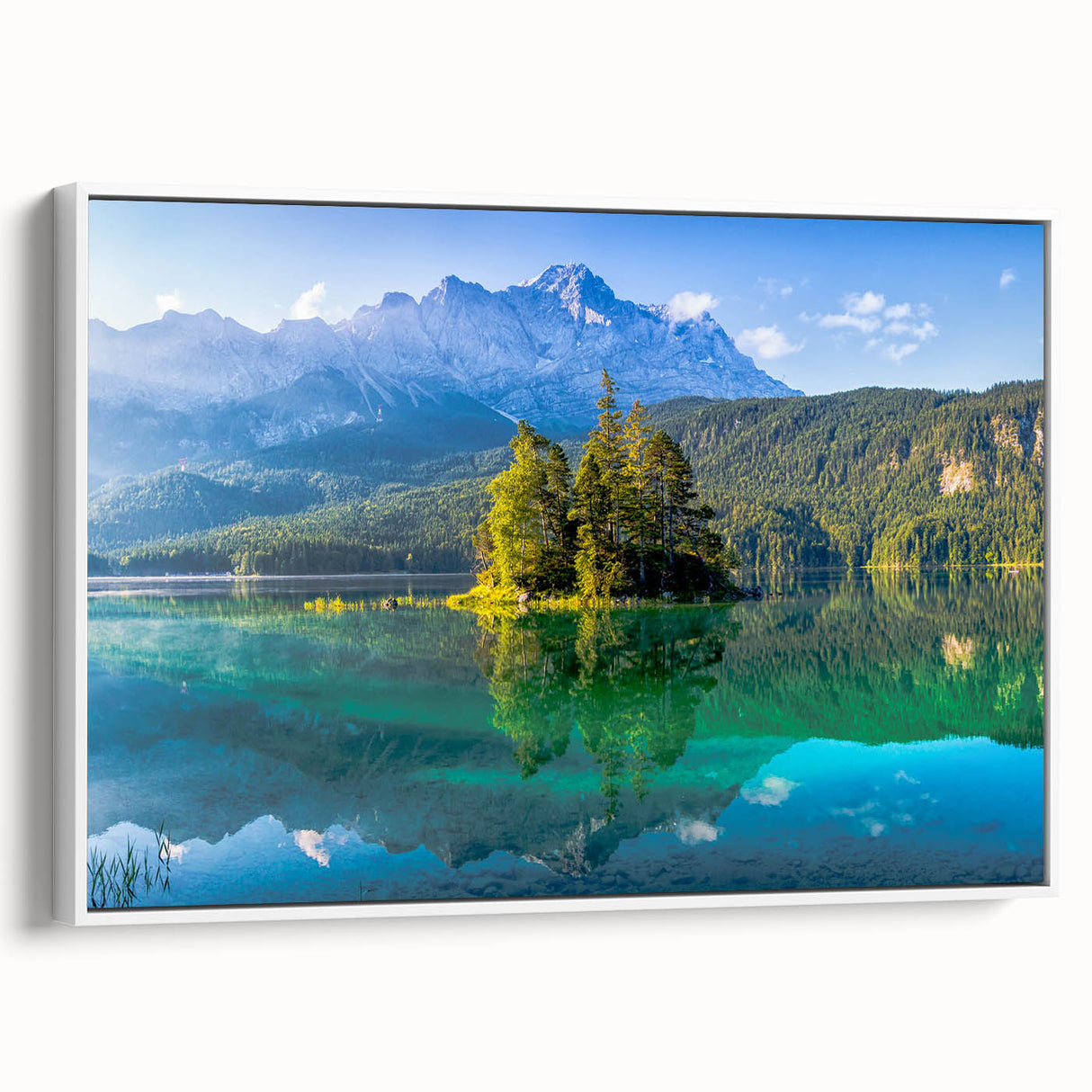 Vintage poster art of a Bavarian landscape on a framed canvas, featuring colorful art in extra large format.