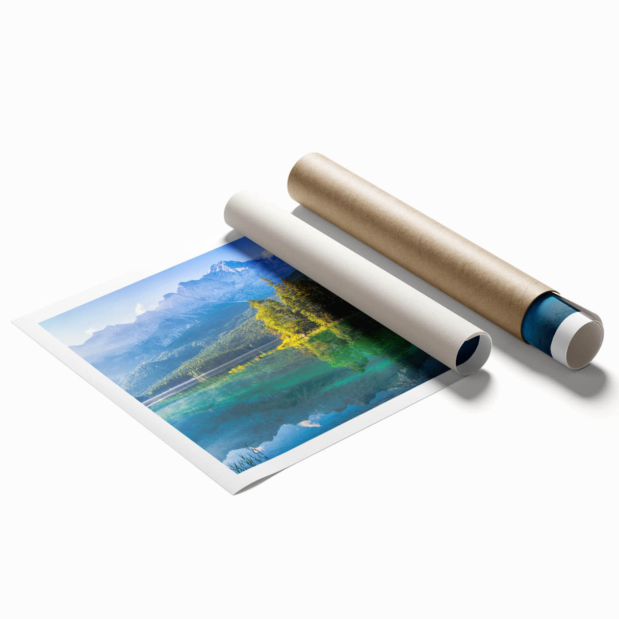 Extra large rolled print of a Bavarian landscape with lush floral elements, ideal for classy bathroom wall art.