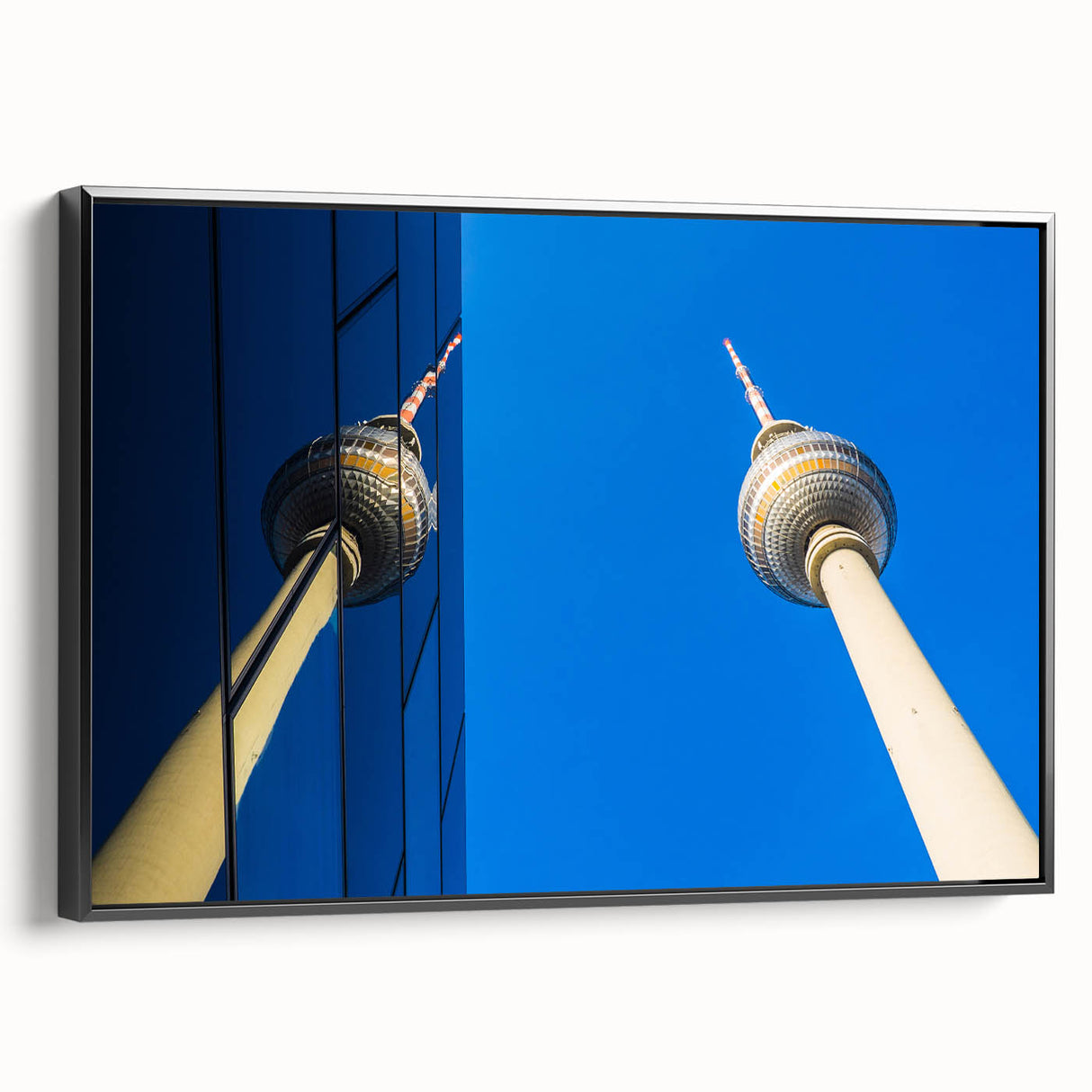 Black and white framed canvas of Berlin landscape with vintage poster art style, ideal for bedroom wall decor.