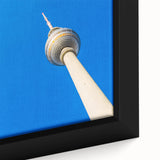 Extra large framed canvas featuring a textured portrayal of Berlin's urban scenery in black with colorful accents.