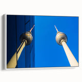 Vintage poster art of Berlin scenery in colorful palette on extra large framed canvas, ideal for living room decor.