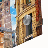 Large abstract wall art of Munich scenery in muted tones on acrylic glass, suitable for dining room ambiance.