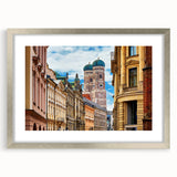 Extra large wall art of an abstract Munich skyline in textured silver hues, ideal for living room decor.