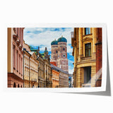 Extra large rolled print of Munich scenery with floral accents in muted earth tones.