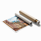 Large rolled print of a floral Munich scenery in pastel shades, suitable for classy bathroom wall art.