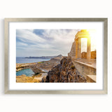 Extra large wall art of Athens scenery with textured abstract prints in muted tones, framed in silver.