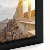 Black wall art featuring a textured depiction of Athens with vibrant, colorful strokes on an extra large framed canvas.