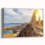 Framed canvas of Athens landscape art painting, featuring vibrant colors on a black background.