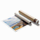 Extra large rolled print of Athens scenery with floral accents in soft pastel shades, ideal for classy bathroom wall art.