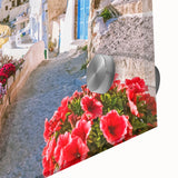 Large abstract depiction of Crete, Greece on acrylic glass in mid-century modernist style, ideal for dining room art.