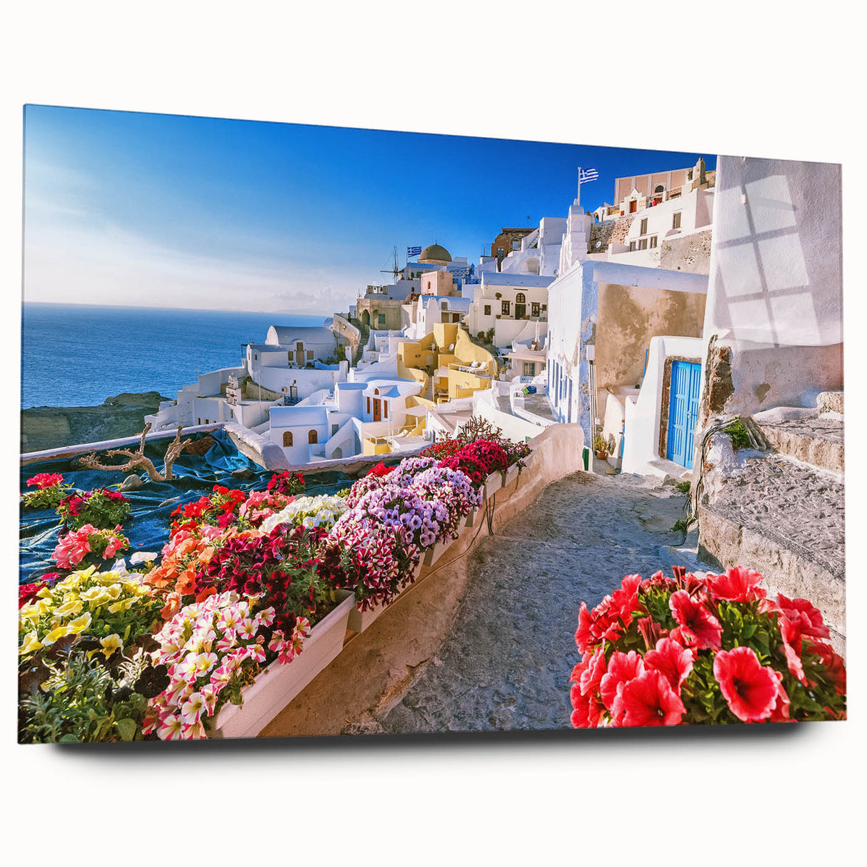 Large abstract acrylic print of Crete, Greece scenery in muted earth tones, ideal for bedroom or dining room art.