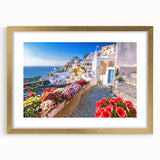 Abstract art print of a European landscape in muted earth tones on a framed canvas, ideal for dining room decor.