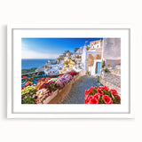 Textured art print of an abstract Crete landscape in muted earth tones on a framed white mat, ideal for bedroom art.