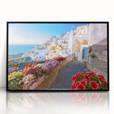 Framed acrylic print of a large abstract depiction of Crete, Greece in muted earth tones, ideal for modern art wall decor.