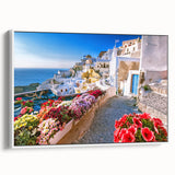 Vintage poster art of Crete, Greece in vibrant colors on a framed canvas, suited for extra large living room decor.