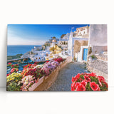 Black and white photograph of Crete, Greece scenery on stretched canvas, ideal for kitchen wall art.