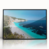 Large abstract wall art of a European scenery, in muted earth tones, on a black framed acrylic.