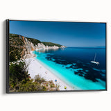 Black and white framed canvas of Rhodes, Greece landscape, ideal for bedroom wall art in a vintage poster style.