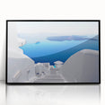 Large abstract wall art depicting the Santorini landscape in pastel shades on a framed acrylic.