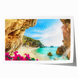 Extra large rolled print of a European Greek scenery in pastel shades, ideal for dining room wall art.