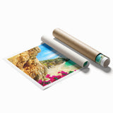 Extra large rolled print of a serene Greek landscape in soft pastel colors, ideal for bathroom or living room decor.