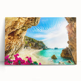 Black and white photo of a Greek landscape on stretched canvas, ideal for kitchen wall art.