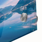 Large abstract wall art featuring Greenland scenery in muted green tones on acrylic glass, ideal for dining room decor.