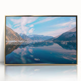 Acrylic print of a Greenland landscape in art deco style, with muted green and gold tones, ideal for modern art wall decor.