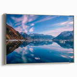 Framed canvas featuring a vintage-style landscape art painting of Greenland with muted green and black tones.