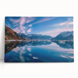 Large black and white photograph of a Greenland landscape on stretched canvas, ideal for kitchen wall art.