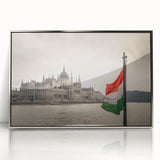 Large acrylic print of a Hungarian landscape, featuring muted earth tones in a mid-century modernist style.