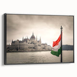 Black and white framed canvas featuring a vintage landscape of a Hungarian scenery, ideal for bedroom wall art.
