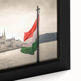 Extra large framed canvas of a textured, colorful European scenery in black, ideal for living room decor.