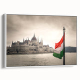 Extra large framed canvas featuring a colorful vintage poster art of a European scenery, ideal for living room decor.