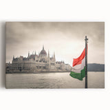 Black and white photo of a European cityscape on stretched canvas, ideal for kitchen wall art or bedroom ambiance.