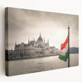 Large art depicting a European cityscape in muted hues on stretched canvas, ideal for kitchen wall decor.