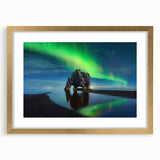 Abstract art print of a European landscape in muted blue and green hues, framed in gold, ideal for dining room decor.