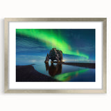 Extra large abstract art print with textured scenery of Iceland in muted gray and silver frame.