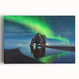 Icelandic landscape in black and white on large stretched canvas, ideal for kitchen wall art or bedroom decor.