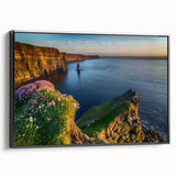 Black and white framed canvas depicting a vintage Irish landscape, ideal for bedroom wall decor.