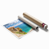 Extra large rolled print of Amalfi Coast with vibrant floral elements, ideal for classy bathroom wall art.