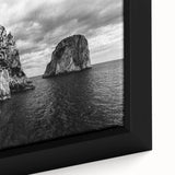 Black wall art of a Capri, Italy scenery in vibrant colors on a textured, framed canvas, ideal for living room decor.