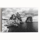 Black and white photograph of Capri coastline on stretched canvas.