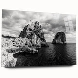 Acrylic print of Capri coastline in muted blue and green hues, suitable for bedroom or dining room art.